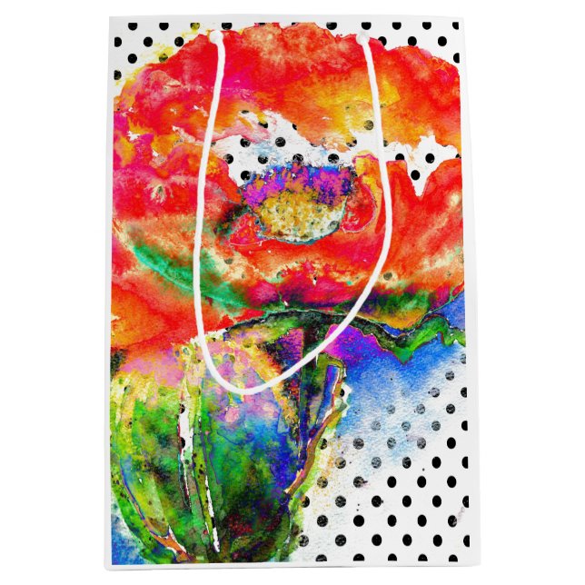 Sac Cadeau Moyen Pavot rouge - pois blancs et noirs (Devant)