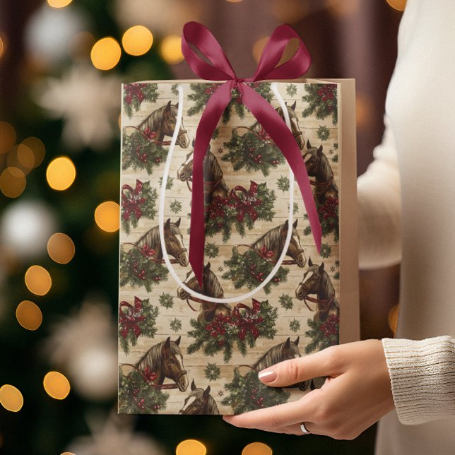 Sac Cadeau Moyen Pays Chevaux de Noël (Créateur téléchargé)