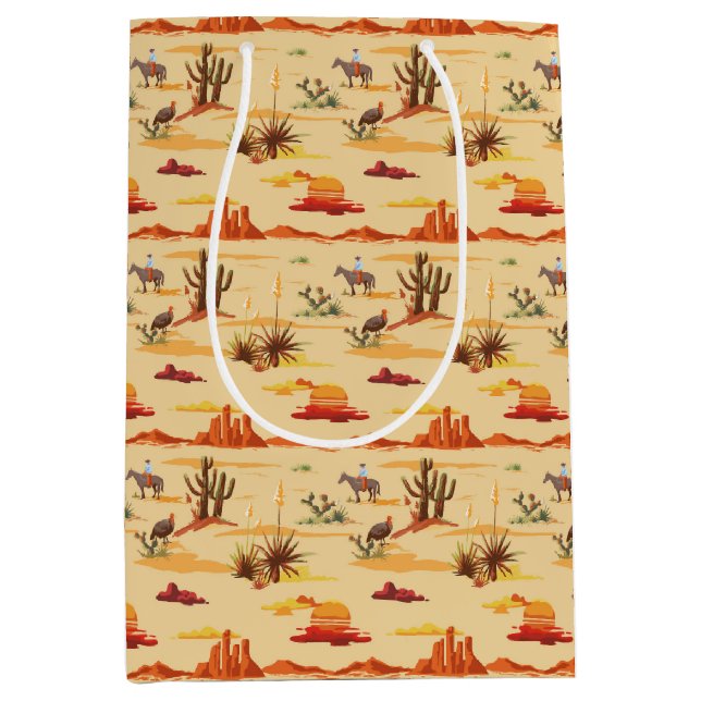 Sac Cadeau Moyen Pays vintage Ouest Cowboy (Devant)