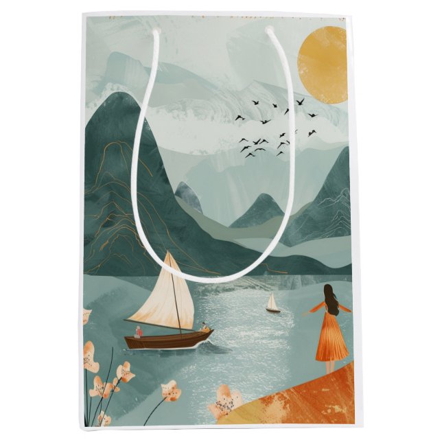 Sac Cadeau Moyen Paysage Abstrait de Boho (11) (Devant)