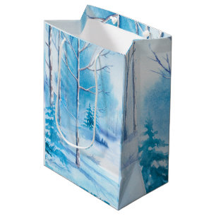 Sac Cadeau Moyen Paysage d'hiver Aquarelles Illustration