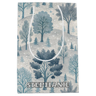 Sac Cadeau Moyen Paysage du château d'hiver en bleu et gris