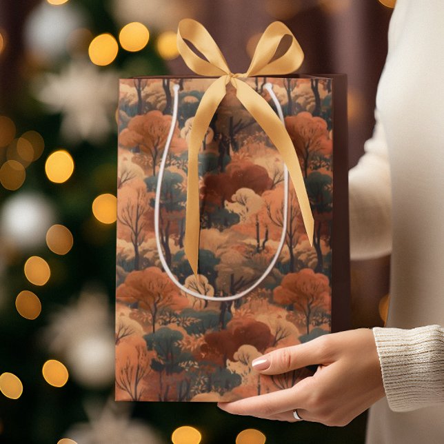 Sac Cadeau Moyen Paysage forestier d'automne stratifié - Bois rusti (Créateur téléchargé)