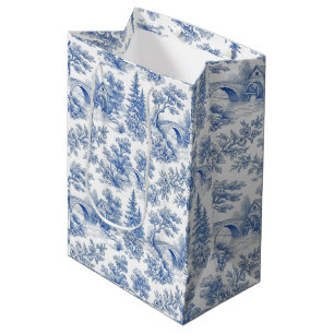 Sac Cadeau Moyen Paysage Toile Bleu et Blanc Vintage