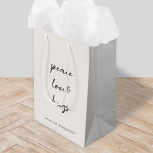 Sac Cadeau Moyen Peace Love and Hug Minimum Christmas Dove Gray