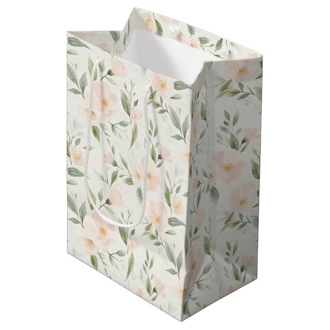 Sac Cadeau Moyen Peach Floral Bridal Shower (Devant Angle)