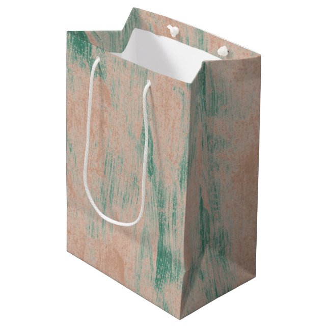 Sac Cadeau Moyen Peach Green Abstrait Snowflakes Noël (Devant Angle)