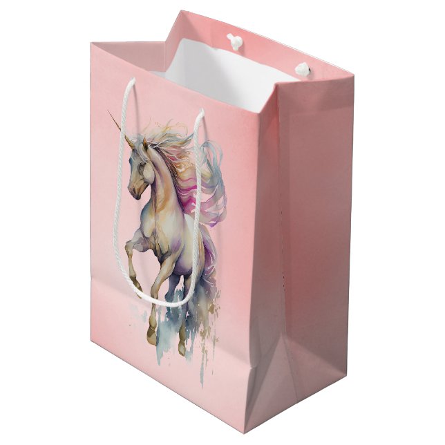 Sac Cadeau Moyen Peach Pink Unicorn Dream (Devant Angle)