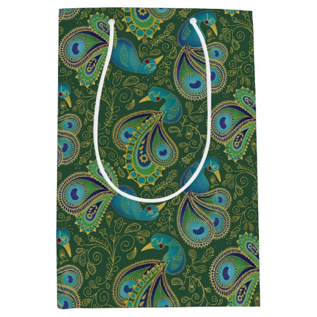 Sac Cadeau Moyen Peacock Paisley Pattern Green (Devant)
