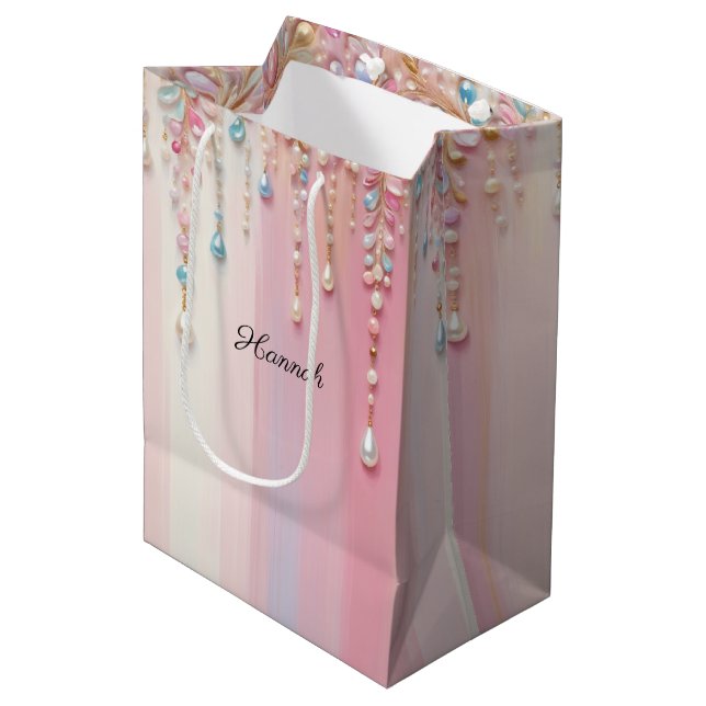 Sac Cadeau Moyen Pearl Dangles et Pastel Stripes (Devant Angle)