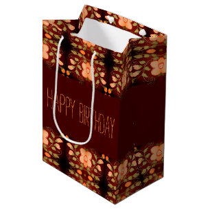 Sac Cadeau Moyen Pêche Avec Orange Fleurs Anniversaire Papier Cadea