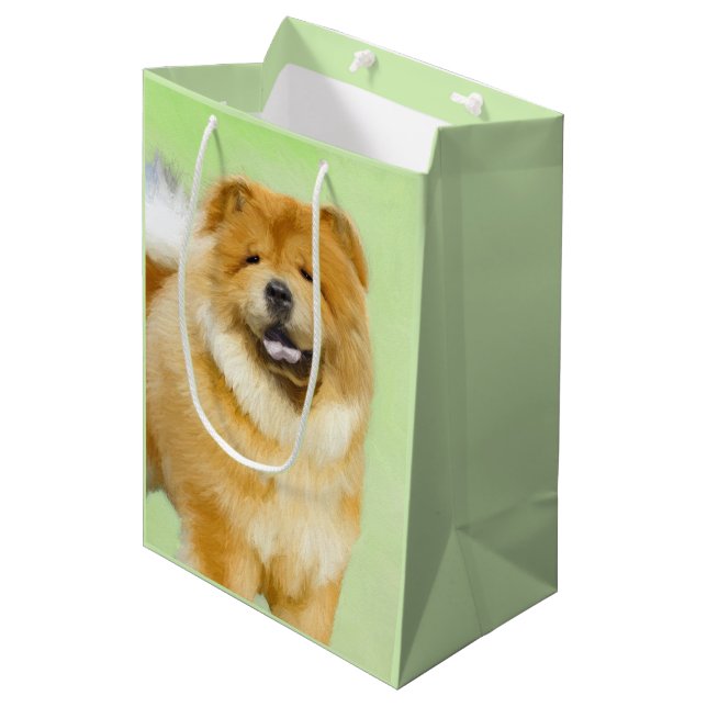 Sac Cadeau Moyen Peinture Chow Chow - Joli art original chien (Devant Angle)