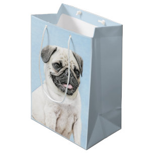 Sac Cadeau Moyen Peinture de Carlin - Joli Art Original de Chien