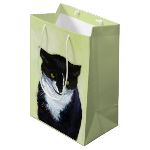 Sac Cadeau Moyen Peinture de chat Tuxedo - Cute Original Cat Art