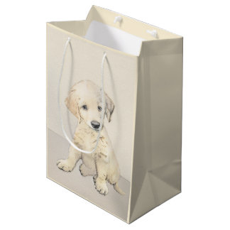 Sac Cadeau Moyen Peinture de chiot d'or Retriever - Art de chien or