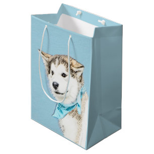 Sac Cadeau Moyen Peinture de chiots sibériens Husky - Art original
