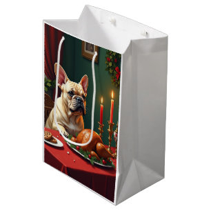 Sac Cadeau Moyen Peinture de fête de Noël de Bouledogue Français