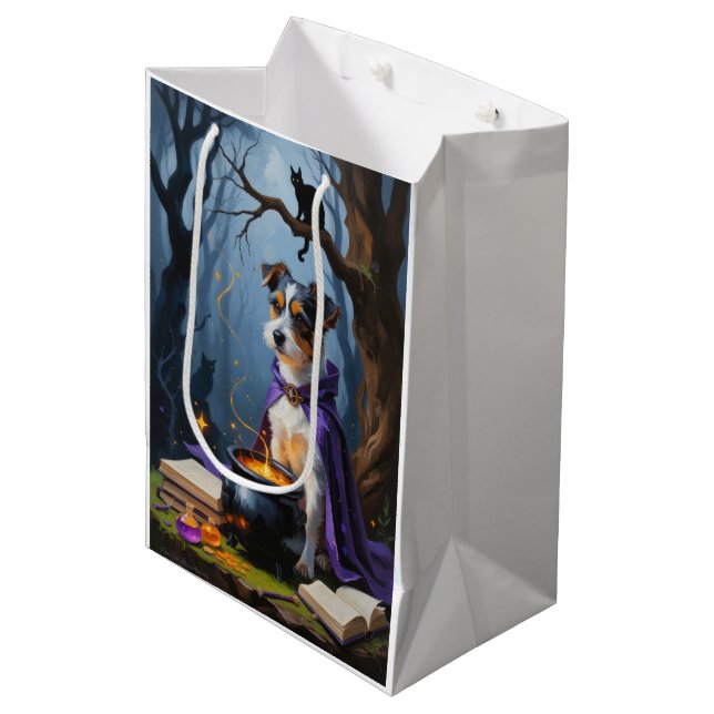 Sac Cadeau Moyen Peinture d'Halloween Whimsical Terrier australien (Devant Angle)