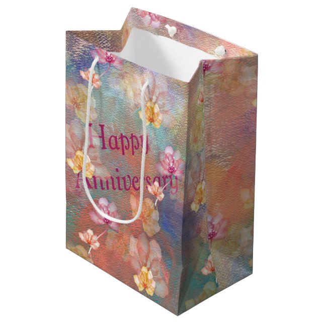 Sac Cadeau Moyen Peinture et fleurs Abstraites (Devant Angle)