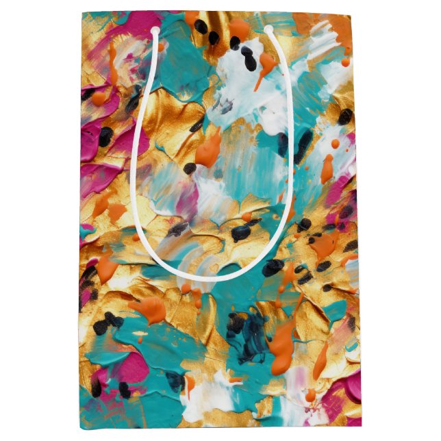 Sac Cadeau Moyen Peinture léopard rose or Aqua (Devant)