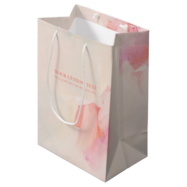 Sac Cadeau Moyen Peinture rose et corail Abstraite peinture texte p (Devant Angle)