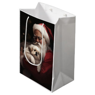 Sac Cadeau Moyen Pekingese avec le Père Noël Festif Noël