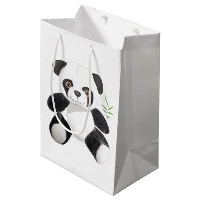 Sac Cadeau Moyen Peluche tirée par la main de panda (Devant Angle)