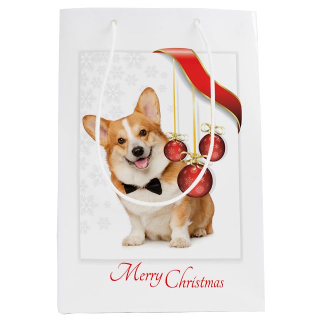 Sac Cadeau Moyen Pembroke Corgi Noël (Devant)