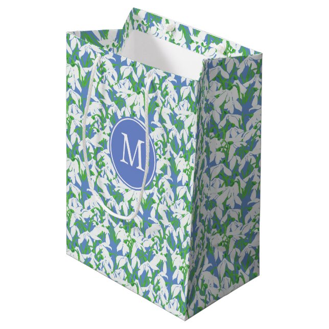 Sac Cadeau Moyen Perce-neiges blanches décorées d'un monogramme sur (Devant Angle)