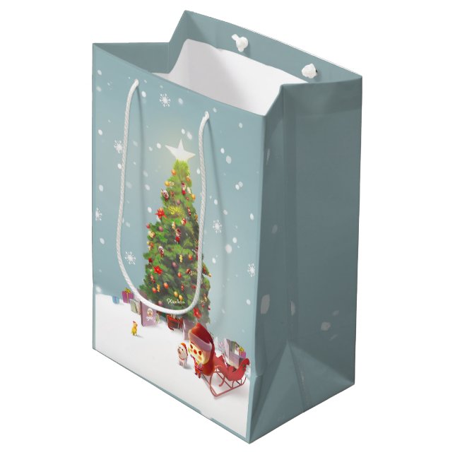 Sac Cadeau Moyen Père Noël avec arbre de Noël (Devant Angle)