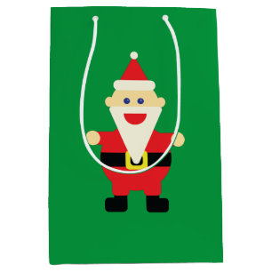 Sac Cadeau Moyen Père Noël Cartoon Fun Joli Noël Vacances Vert Roug