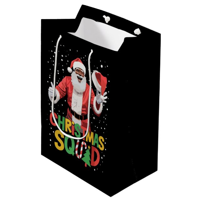 Sac Cadeau Moyen Père Noël Christmas Squad Black African American (Devant Angle)