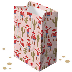 Sac Cadeau Moyen Père Noël Cowboy Noël Occidental Rose