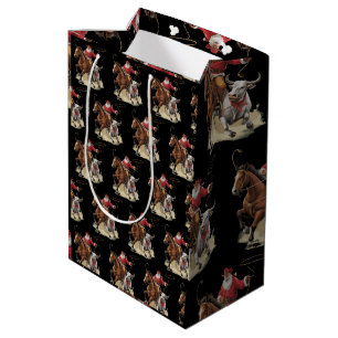 Sac Cadeau Moyen Père Noël Cowboy Western Roping Noël Vintage
