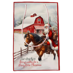 Sac Cadeau Moyen Père Noël de l'Ouest à cheval Pays Noël