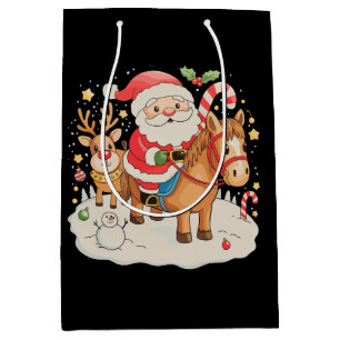 Sac Cadeau Moyen Père Noël équitation Cheval mignon Noël Noël Noël 