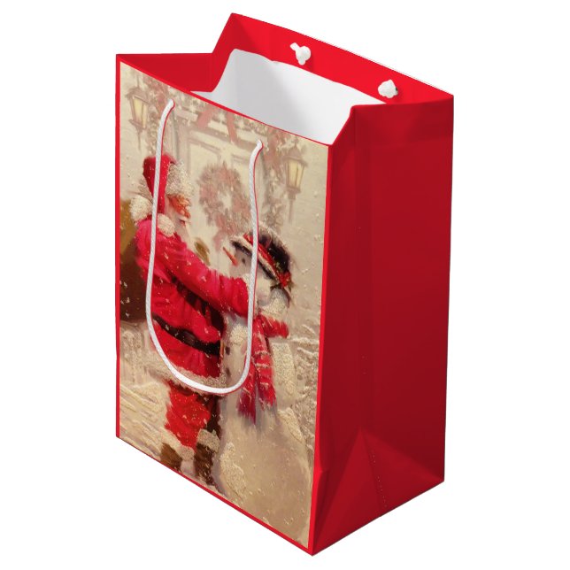 Sac Cadeau Moyen Père Noël et Snowman (Devant Angle)
