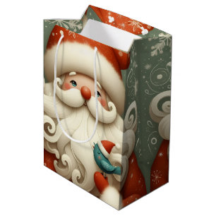 Sac Cadeau Moyen Père Noël mignon drôle avec petit oiseau