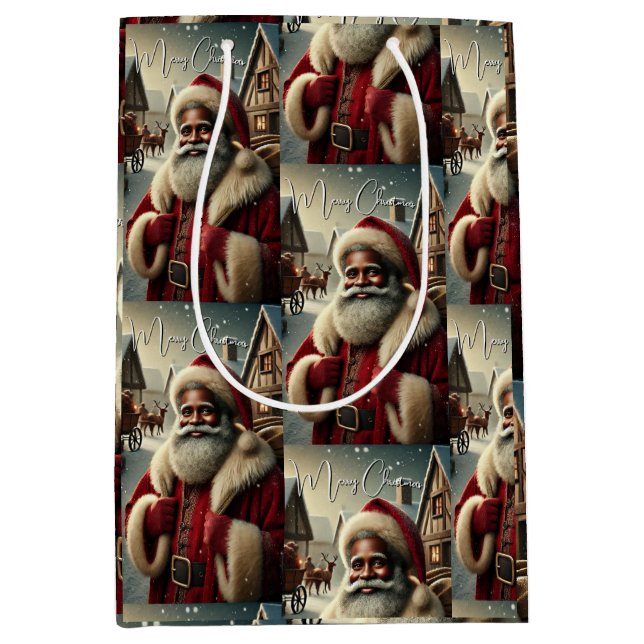 Sac Cadeau Moyen Père Noël nostalgique (Devant)