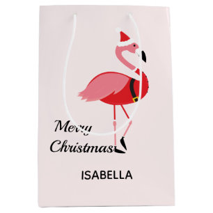 Sac Cadeau Moyen Père Noël Pink Nom du Flamant rose Animal Joyeux N