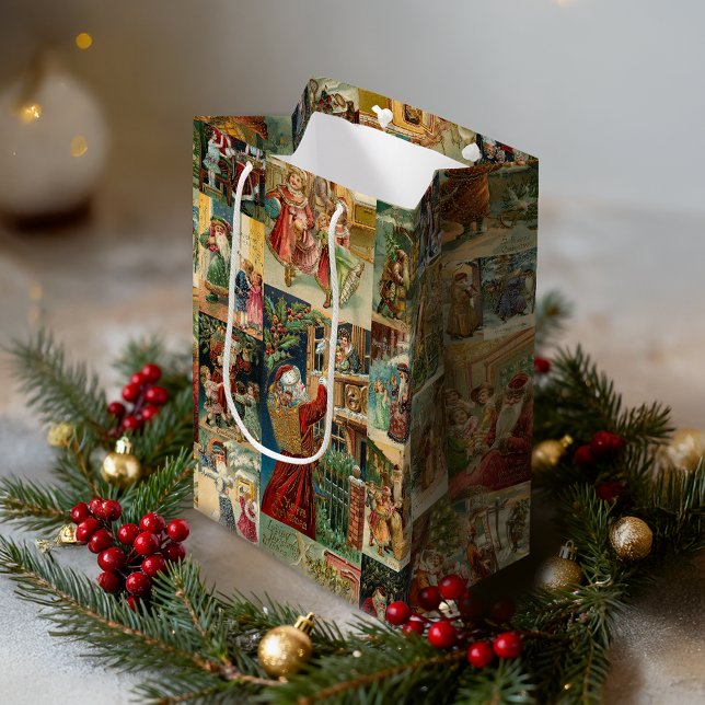 Sac Cadeau Moyen Père victorien Noël avec enfants Collage (Créateur téléchargé)