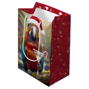 Sac Cadeau Moyen Perroquet Ara de Noël avec Cocktail Martini