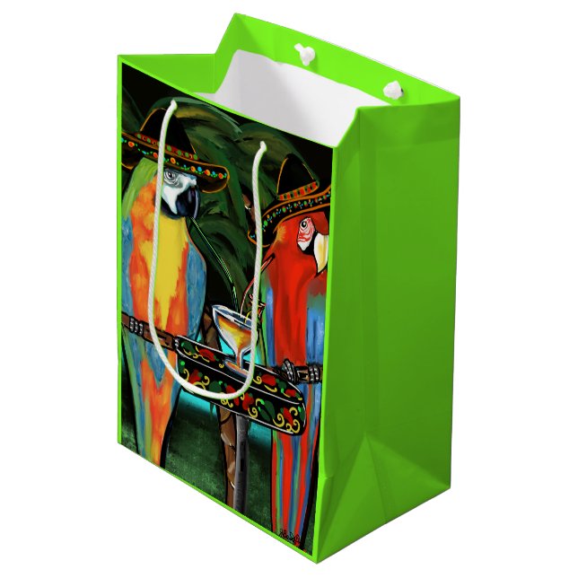 SAC CADEAU MOYEN PERROQUETS CINCO DE MAYO   (Devant Angle)