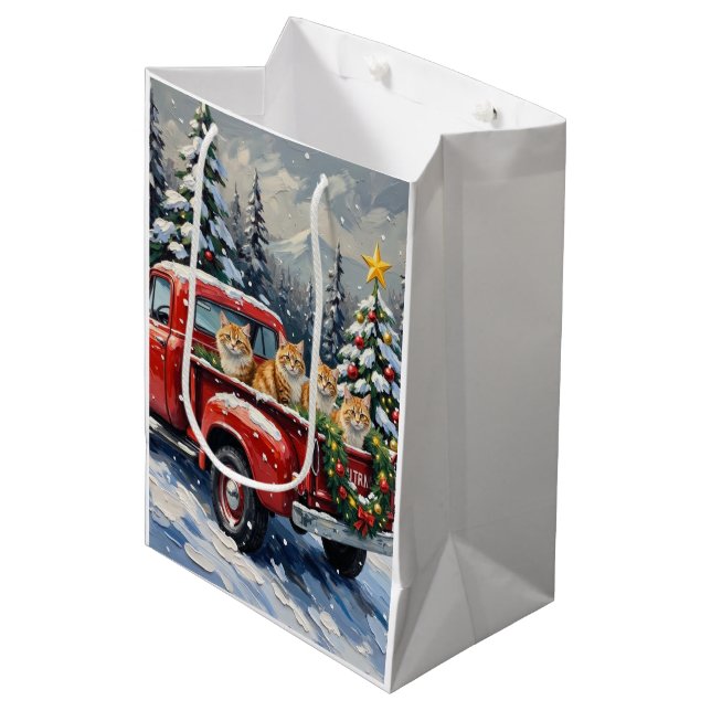 Sac Cadeau Moyen Persian Cat Christmas Red Truck Holiday (Devant Angle)