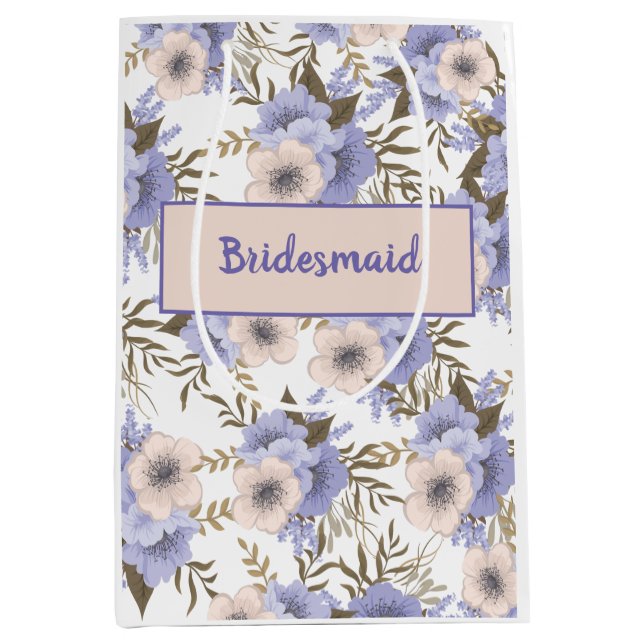 Sac Cadeau Moyen Personalisé Romantique Violet Sage Botanique Flora (Devant)