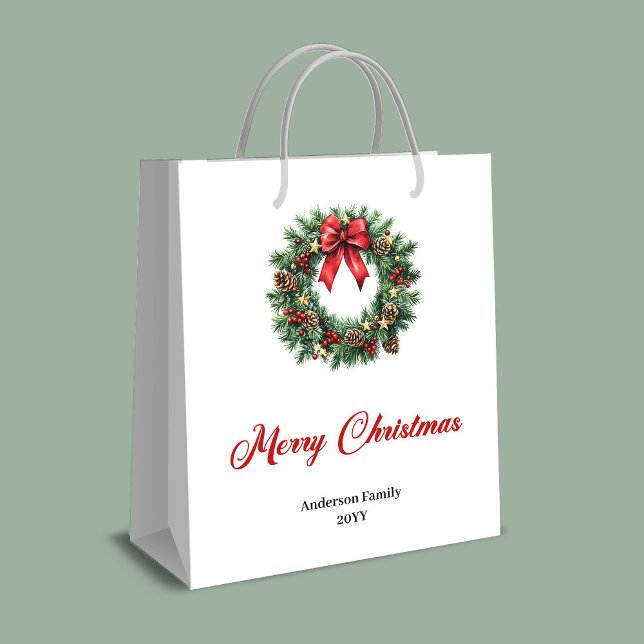 Sac Cadeau Moyen Personalized Christmas wreath bag minimalist style (Personalized Christmas wreath bag minimalist style)