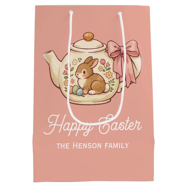 Sac Cadeau Moyen Personalized Easter Bunny Teapot Floral  (Dos)