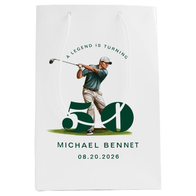 Sac Cadeau Moyen Personalized Green Sports Golf 50th Birthday (Devant)