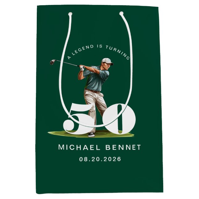 Sac Cadeau Moyen Personalized Green Sports Golf 50th Birthday (Devant)