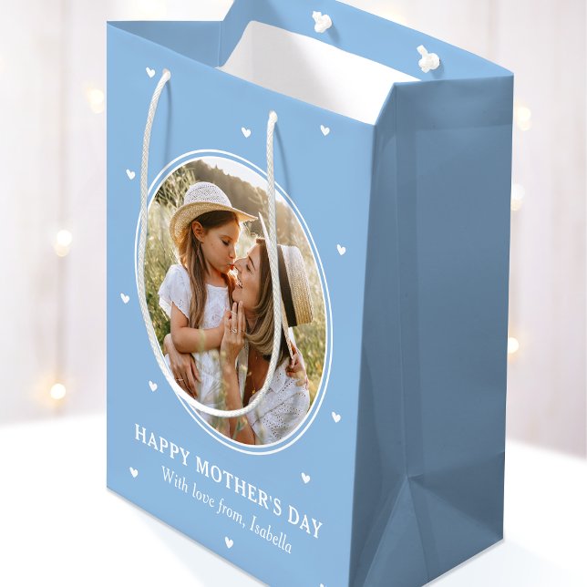 Sac Cadeau Moyen Personalized Mother's Day Photos Cute Blue White (Créateur téléchargé)